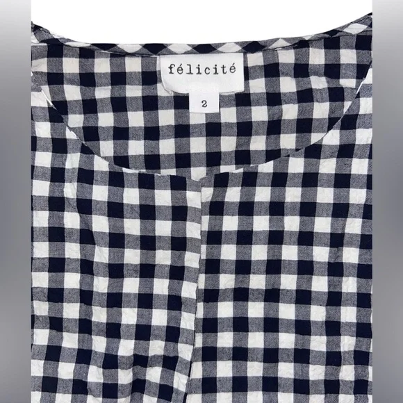 Félicité Gingham open front navy and white. 3/4 bell sleeves. - Picture 5 of 5